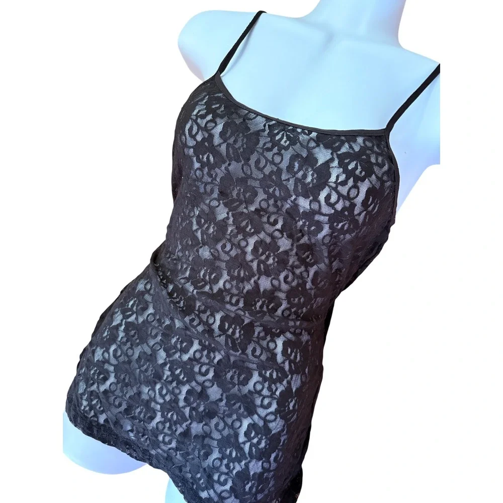 Y2K 2000s style gothic Black Floral‎ Lace Camisole Sheer Tank Top